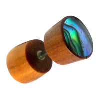 Load image into Gallery viewer, Fake Holzplug Holz Plug Lobe Piercing Inlay Edelstahl Paua Muschel Türkis Stein
