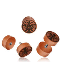 Load image into Gallery viewer, Fake Holz Plug Sawoholz Baum des Lebens eingraviert Edelstahl Organic Tribal - chic - net.de
