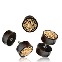 Load image into Gallery viewer, Fake Holz Plug Tamarinde Kokosschale Lilie geschnitzt hell Edelstahl Organic Tribal - chic - net.de
