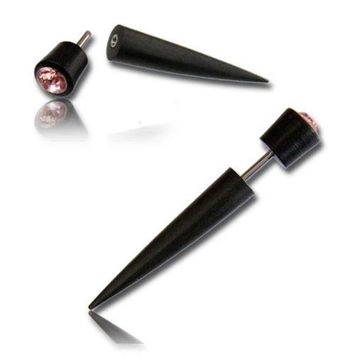 Fake Holz Spike Arangholz schwarz Rosa Kristall Edelstahl Organic Tribal - chic - net.de