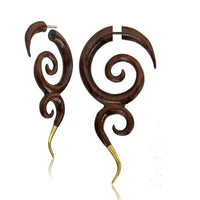 Cargar imagen en el visor de la galería, Fake Piercing Edelstahl Holz braun Spiralen Brass Spitze - chic - net.de
