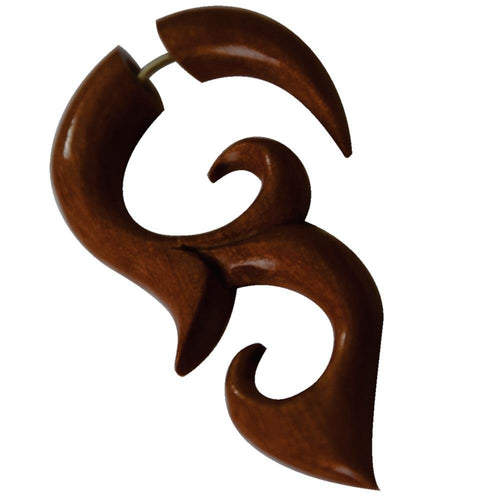 Fake Piercing Edelstahl Rosenholz Tribal Wave - chic - net.de