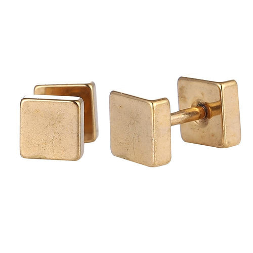 Fake Piercing Edelstahl Schraubverschluss Expander gold Farben große Quadrate 7 mm - chic - net.de