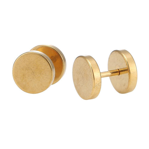 Fake Piercing Edelstahl Schraubverschluss Expander gold Farben Runde Platten 12 mm - chic - net.de