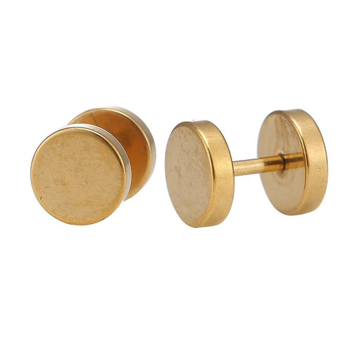 Fake Piercing Edelstahl Schraubverschluss Expander gold Farben Runde Platten 8 mm - chic - net.de