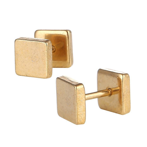 Fake Piercing Edelstahl Schraubverschluss Expander golden große Quadrate 9,4 mm - chic - net.de