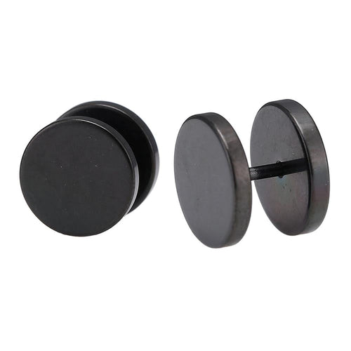 Fake Piercing Edelstahl Schraubverschluss Expander schwarz Runde Platten 10 mm - chic - net.de