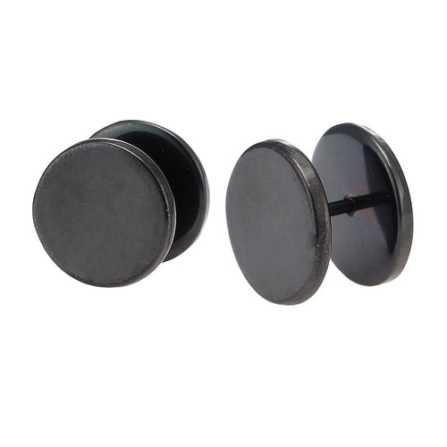 Fake Piercing Edelstahl Schraubverschluss Expander schwarz Runde Platten 14 mm - chic - net.de