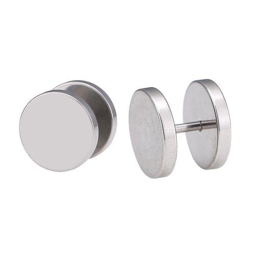 Fake Piercing Edelstahl Schraubverschluss Expander silber Farben Runde Platten 14 mm - chic - net.de