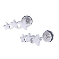 Load image into Gallery viewer, Fake Piercing Expander drei Sterne silberfarben Schraubverschluss Edelstahl - chic - net.de
