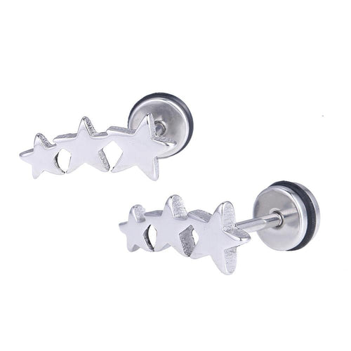 Fake Piercing Expander drei Sterne silberfarben Schraubverschluss Edelstahl - chic - net.de