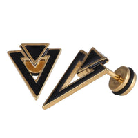 Load image into Gallery viewer, Fake Piercing Expander goldfarben Dreieck schwarz kleines schwarz Schaubverschluss Edelstahl - chic - net.de
