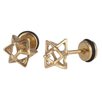 Load image into Gallery viewer, Fake Piercing Expander goldfarben Stern aus dreiecken 3D Schaubverschluss Edelstahl - chic - net.de
