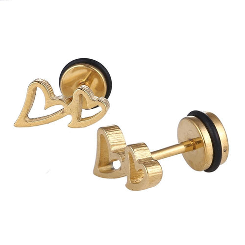 Fake Piercing Expander goldfarben zwei Herzen Schaubverschluss Edelstahl - chic - net.de