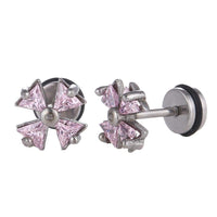 Load image into Gallery viewer, Fake Piercing Expander Kreuz Schleife Zirkonia rosa Schaubverschluss Edelstahl - chic - net.de
