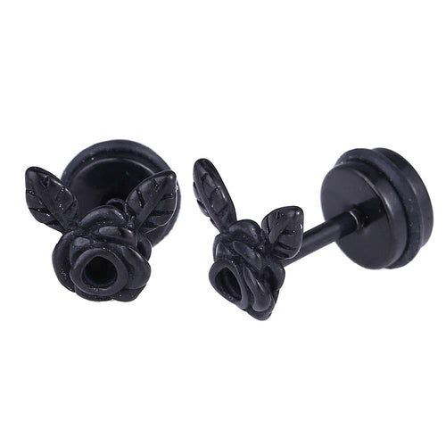 Fake Piercing Expander Rose mit zwei Bättern schwarz Schraubverschluss Edelstahl - chic - net.de