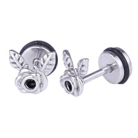 Cargar imagen en el visor de la galería, Fake Piercing Expander Rose mit zwei Bättern silber Farben Schraubverschluss Edelstahl - chic - net.de
