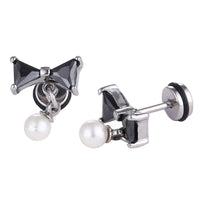 Load image into Gallery viewer, Fake Piercing Expander Schleife schwarz Zirkonia Perlen Anhänger silberfarben Schraubverschluss Edelstahl - chic - net.de
