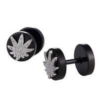 Cargar imagen en el visor de la galería, Fake Piercing Expander schwarz Glitzer Pflanzen Blatt Schaubverschluss Edelstahl - chic - net.de
