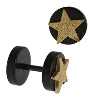 Load image into Gallery viewer, Fake Piercing Expander schwarz golden glitzerner Stern Schaubverschluss Edelstahl - chic - net.de
