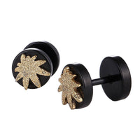 Cargar imagen en el visor de la galería, Fake Piercing Expander schwarz golden glitzernes Blatt Schaubverschluss Edelstahl - chic - net.de
