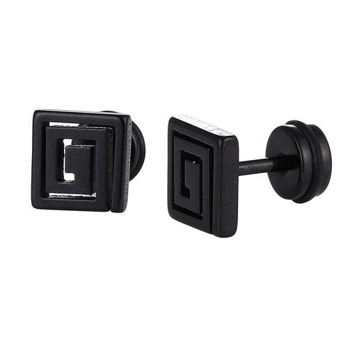 Fake Piercing Expander schwarz Linien im Quadrat Schaubverschluss Edelstahl - chic - net.de