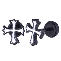 Load image into Gallery viewer, Fake Piercing Expander schwarz mit weißem Kreuz Schaubverschluss Edelstahl - chic - net.de
