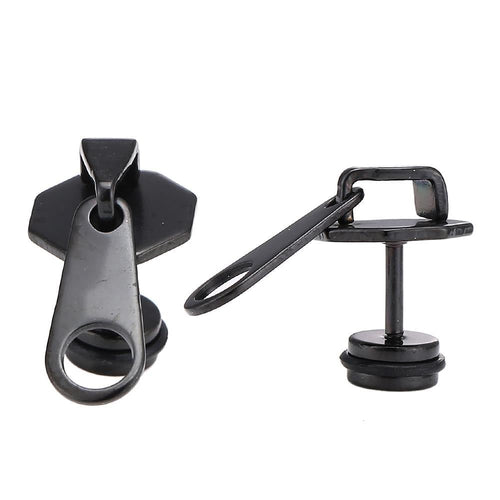 Fake Piercing Expander schwarz Reisverschluss Anhänger Schaubverschluss Edelstahl - chic - net.de