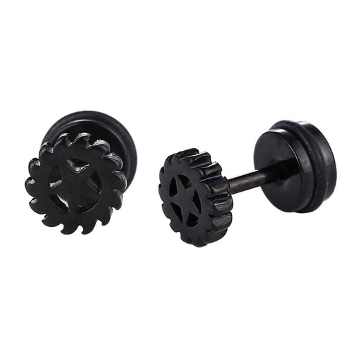 Fake Piercing Expander schwarz Stern im Zahnrad Schaubverschluss Edelstahl - chic - net.de