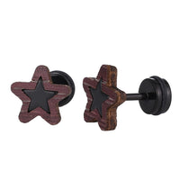 Load image into Gallery viewer, Fake Piercing Expander schwarz Stern in dunklem Holzrahmen Schaubverschluss Edelstahl - chic - net.de
