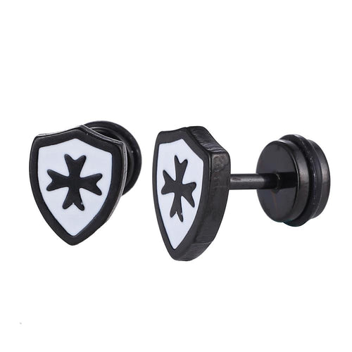 Fake Piercing Expander schwarz Wappen weißes Kreuz Schaubverschluss Edelstahl - chic - net.de