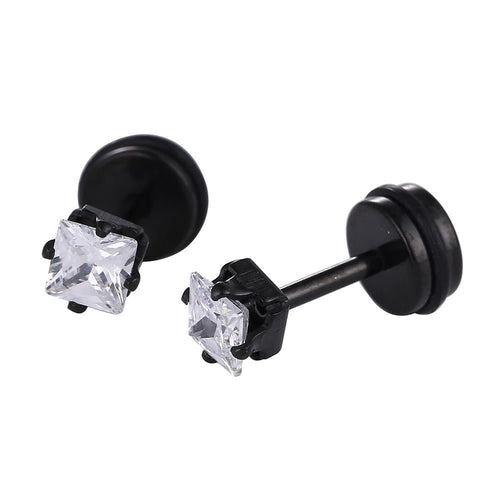 Fake Piercing Expander schwarz Zirkonia Stein weiß Quadrat Schaubverschluss Edelstahl - chic - net.de