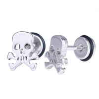 Cargar imagen en el visor de la galería, Fake Piercing Expander silber FarbenTotenkopf Gefahr Zeichen Schaubverschluss Edelstahl - chic - net.de
