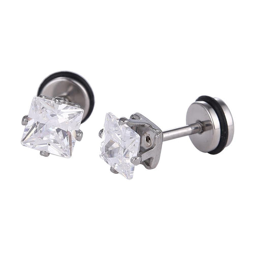 Fake Piercing Expander silber Zirkonia Stein weiß Quadratisch Schaubverschluss Edelstahl - chic - net.de