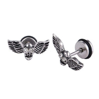 Cargar imagen en el visor de la galería, Fake Piercing Expander silberfarben Flügel Totenkopf Schaubverschluss Edelstahl - chic - net.de
