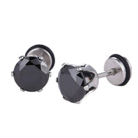 Cargar imagen en el visor de la galería, Fake Piercing Expander silberfarben Krone schwarzer Stein Schaubverschluss Edelstahl - chic - net.de
