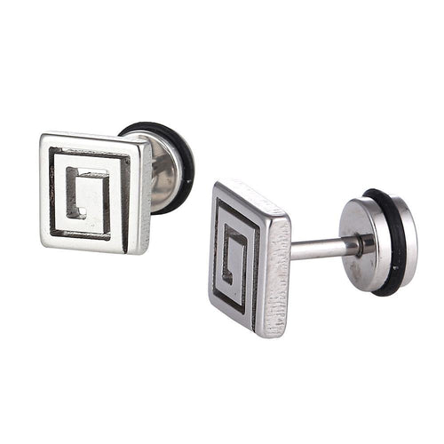Fake Piercing Expander silberfarben Linien im Quadrat Schaubverschluss Edelstahl - chic - net.de