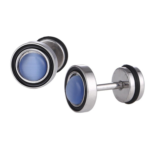 Fake Piercing Expander silberfarben Stein blau Edelstahl Schaubverschluss - chic - net.de