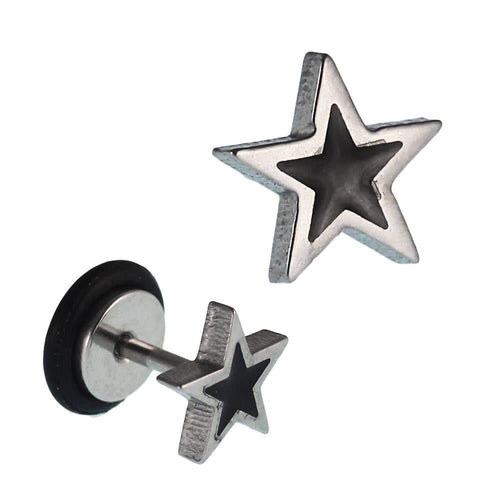 Fake Piercing Expander silberfarben Stern innen schwarz Schaubverschluss Edelstahl - chic - net.de