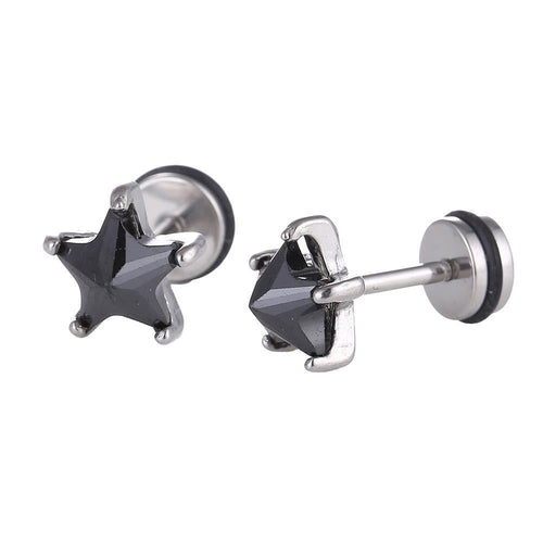 Fake Piercing Expander silberfarben Sternförmig Zirkonia Stein schwarz Schaubverschluss Edelstahl - chic - net.de
