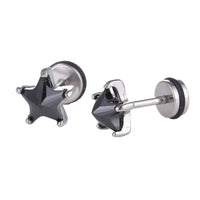 Load image into Gallery viewer, Fake Piercing Expander silberfarben Sternförmig Zirkonia Stein schwarz Schaubverschluss Edelstahl - chic - net.de
