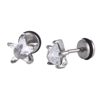 Load image into Gallery viewer, Fake Piercing Expander silberfarben Sternförmig Zirkonia Stein weiß Schaubverschluss Edelstahl - chic - net.de
