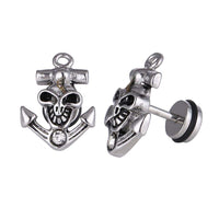 Cargar imagen en el visor de la galería, Fake Piercing Expander silberfarben Totenkopf im Anker Zirkonia weiß Schaubverschluss Edelstahl - chic - net.de
