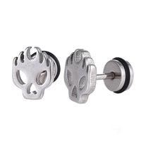 Load image into Gallery viewer, Fake Piercing Expander silberfarben Totenkopf on Fire Schaubverschluss Edelstahl - chic - net.de
