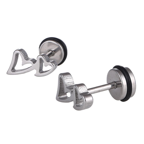 Fake Piercing Expander silberfarben zwei Herzen Schaubverschluss Edelstahl - chic - net.de