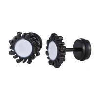 Load image into Gallery viewer, Fake Piercing Expander Sonne schwarz Kreis weiß Schraubverschluss Edelstahl - chic - net.de
