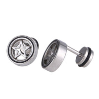 Load image into Gallery viewer, Fake Piercing Expander Stern im Kreis silberfarben Schraubverschluss Edelstahl - chic - net.de
