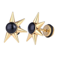 Load image into Gallery viewer, Fake Piercing Expander Zacken schwarzer Stein goldfarben Schraubverschluss Edelstahl - chic - net.de
