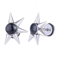 Load image into Gallery viewer, Fake Piercing Expander Zacken schwarzer Stein silberfarben Schraubverschluss Edelstahl - chic - net.de
