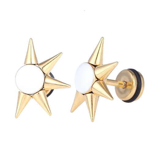 Fake Piercing Expander Zacken weißer Stein goldfarben Schraubverschluss Edelstahl - chic - net.de